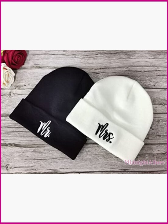 Mr and Mrs Beanie Hats Set Knit Winter Couple Beanie Unisex main image 5
